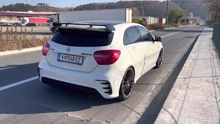 Mercedes A45 AMG 360HP Stage 1 (400HP) launch / Crackles / Shift fart
