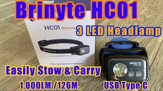 New Brinyte HC01 1,000LM 3 LED Headlamp review with Beamshots