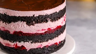 Cake CHERRY ICE CREAM / Chocolate sponge cake, cherry cream mousse RECIPE / chocolate cake recipe