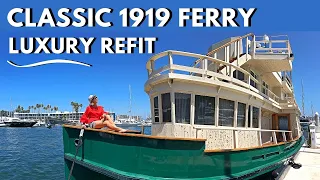 $525,000 1919 CLASSIC LA HARBOR FERRY The Ace LUXURY REFIT Houseboat Liveaboard Boat Yacht Tour