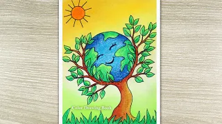 How to draw Save Environment Poster, Save Tree Save Earth Drawing