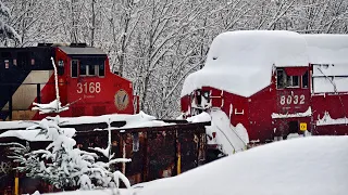 Trains in Deep Snow with Risk of Avalanche, Featuring CREX leader, Derailment unit, and CN/CP Action