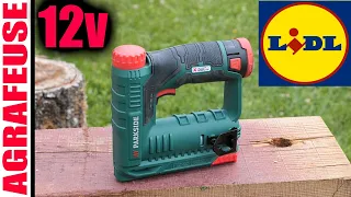 LIDL agrafeuse sans fil 12v PARKSIDE PAT 12 A1 + agrafes BOSCH TACWISE et clous DEWALT