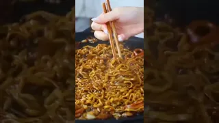 #ASMR black bean noodles with seafood red pepper kimchi eating sounds mukbang