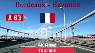 Driving France: A630 & A63 Bordeaux - Bayonne - 4k scenic motorway drive Les Landes
