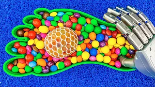 Very Satisfying Video l Rainbow Beads with Magic Candy Foot Nail Polish & Glitter Grid Balls ASMR