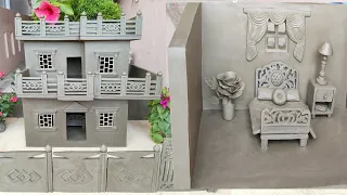 How to Build A Modern Clay House With Bedroom Interior Bed Side Table & Rose Making to Easy Way