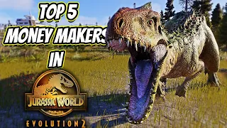 TOP 5 MONEY MAKING DINOSAURS TO GET IN JURASSIC WORLD EVOLUTION 2!!