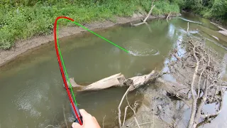Tiny CREEK FISHING for CATFISH with CUT BAIT (Google Maps Creek Fishing)