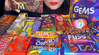 ASMR EATING CHOCOLATE,GEMS MINIS,TWIX,DIARYMILK SILK OREO,KITKAT,SNICKERS