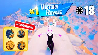 High Elimination Solo Win Gameplay | ALL MEDALLIONS | Fortnite Chapter 5 Season 2 Zero Builds