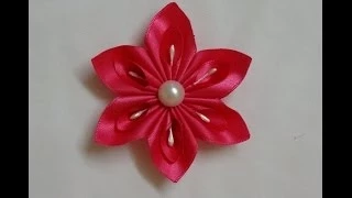 DIY Kanzashi flower, easy ribbon flowers tutorial, how to make,kanzashi flores de cinta