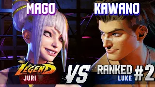 SF6 ▰ MAGO (Juri) vs KAWANO (#2 Ranked Luke) ▰ High Level Gameplay
