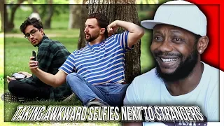 Taking Awkward Selfies Next to Strangers REACTION!!!