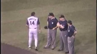 Lou Pinella Kicks his hat around the infield. 8/26/98.