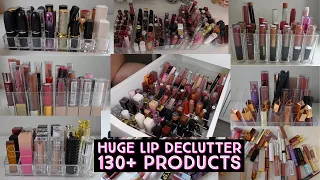 HUGE MAKEUP DECLUTTER 130+ Lip Products | Swatching & organizing!