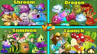 Random 35 Plant (Dragon X Launch X Shroom X Summon X Weapons) - Who Will Win? - PVZ 2 Plant vs Plant