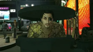 Majima hiding in a trash can.