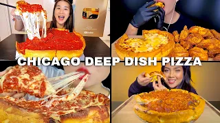 MUKBANGERS consuming CHICAGO DEEP DISH PIZZA