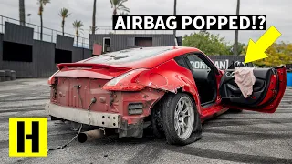 Container Smashing Madman Gets Rowdy in the BurnYard in his 370z