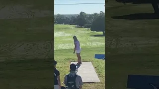 Kristin Tattar crushes a forehand drive down the fairway of hole at the World Championships