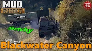SpinTires Mud Runner: 8x8 w/ Garage Trailer vs Blackwater Canyon