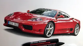 Drawing a Ferrari 360 Modena with markers and pencils like a pro :)