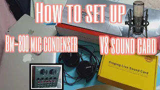 How to set up bm800 condenser microphone with v8 sound card using laptop&android phone