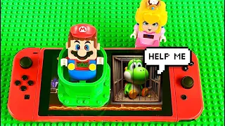 Lego Mario enters the Nintendo Switch to save Green Yoshi! Peach, Luigi and Toadette help!#legomario