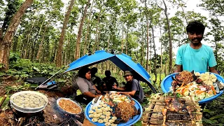 NANGLO SET MUKBANG IN JUNGLE / Nanglo Set Cooking and Eating, Chicken Roast Chowmein, MoMo & Salad