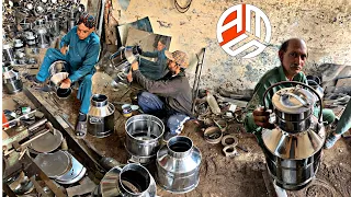 Handmade stainless steel milk cans by an old man/wonderful hand making skills