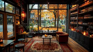 Cozy Fall Coffee Shop Ambience Relaxing Piano Jazz Music & Rain Sounds for Studying, Work, Focus