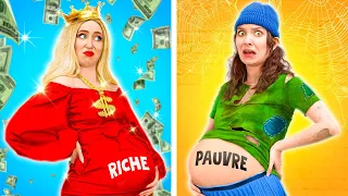 Enceinte Riche vs Pauvre 🤰 Situations amusantes et communes et Luttes 😂 #histoires #drôle #comédie