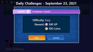 Microsoft Solitaire Collection | Spider Easy | September 23, 2021 | Daily Challenges