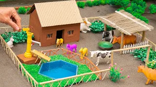 DIY tractor mini Farm Diorama with House for Cow, Pig - Mini water Pump Supply Water for Animal