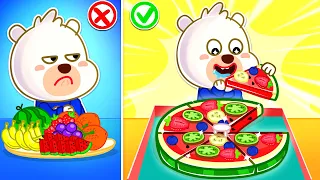 Fruta vs Pizza🍏🍕 Bearee Aprende a Comer Alimentos Saludables | Trucos para Padres | Dibujos Animados