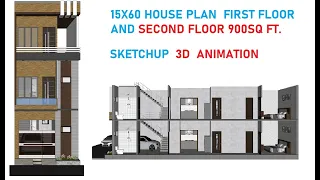 15*60 house plan | sketchup house animation |900 sqft house plan| @3dhn