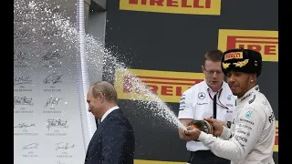 Lewis Hamilton Sprays champagne on Putin