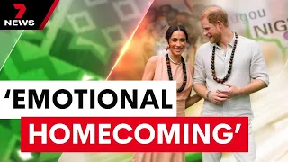 Harry and Meghan arrive to fanfare in Nigeria after frosty reception in London | 7 News Australia