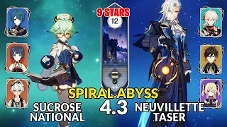 New 4.3 Spiral Abyss│Sucrose National & Neuvillette Taser | Floor 12 - 9 Stars | Genshin Impact