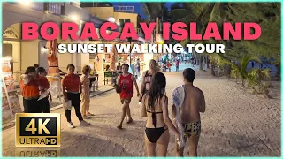 BORACAY ISLAND White Beach Sunset Walking Tour, Aklan Philippines 4K 🇵🇭