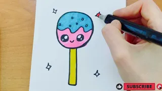 How to Draw a Cute Lollipop Step by Step.   كيفية رسم مصاصة لطيف خطوة بخطوة.