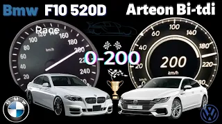 Vw Arteon 2.0 Bi-Tdi 240 Hp VS Bmw F10 520d 190 Hp 0 -200 Speed test hız testi acceleration review