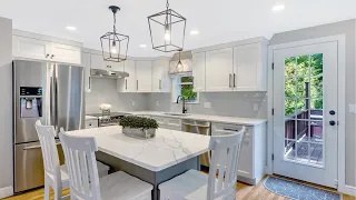 SPLIT LEVEL HOUSE IDEAS | 1960s Home Renovation, Small Island Kitchen Design, All White Kitchen!