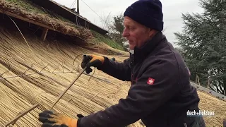 Reetdachdecker zeigt, wie man Dach mit Reet eindeckt