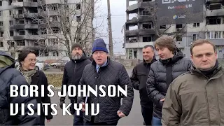 UK‘s former PM Boris Johnson's surprise visit at battered Kyiv surbub