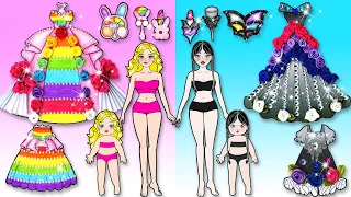 Rainbow VS Black Mother & Daughter Dresses - Barbie Family Contest Handmade - DIY Arts & Paper Craft