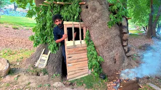 DIY Bushcraft: Build a cozy secret shelter under a tall tree#bushcraft