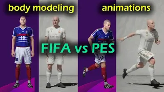 FIFA 20 vs PES 20 ... player body modeling and movement animation variety (comparison)