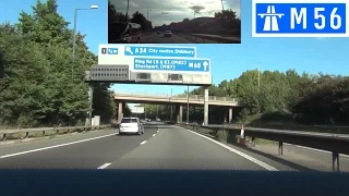 M56 Motorway - Sharston Spur (J3 to J1) - Eastbound Front View with Rearview Mirror